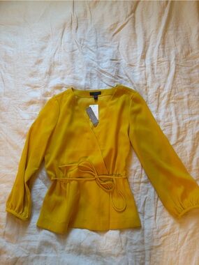 J. Crew Yellow Wrap Blouse with Tie Belt